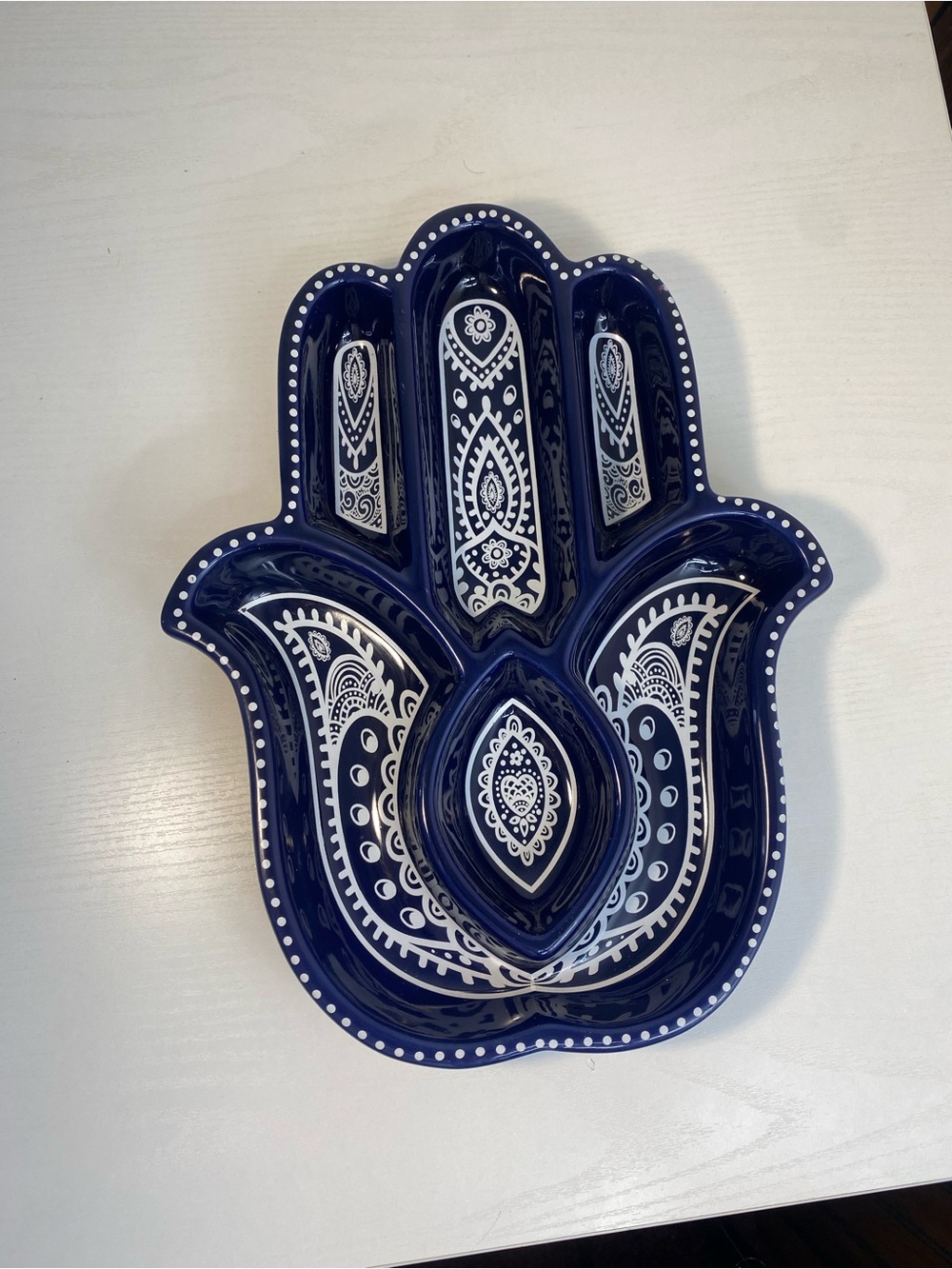 CELESTIAL Collection Blue Ceramic HAMSA HAND Serving Tray Decorative Plate 12 x9